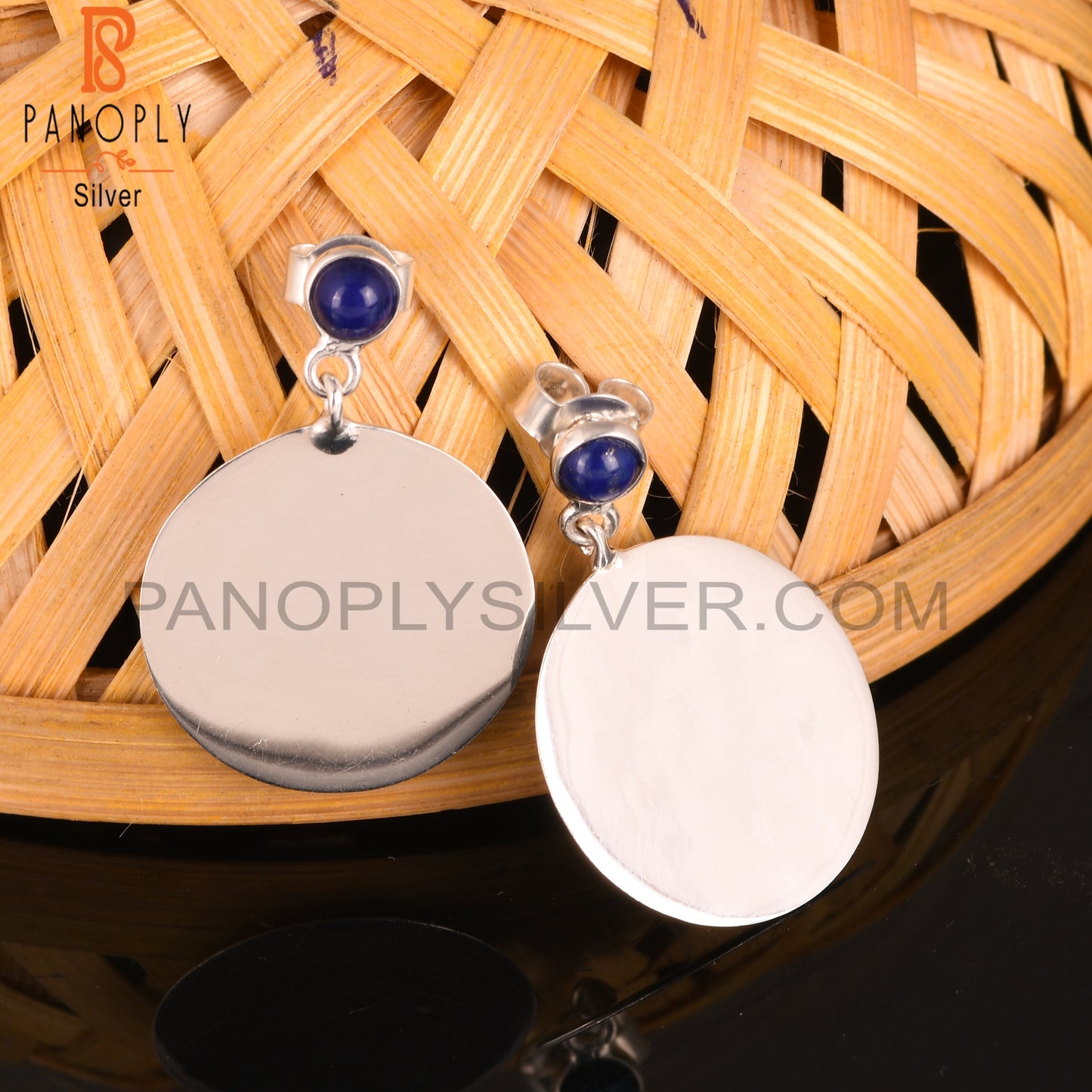 Lapis 925 Sterling Silver Double Disc Earrings