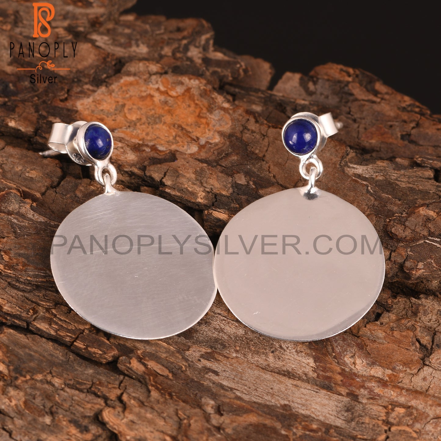Lapis 925 Sterling Silver Double Disc Earrings