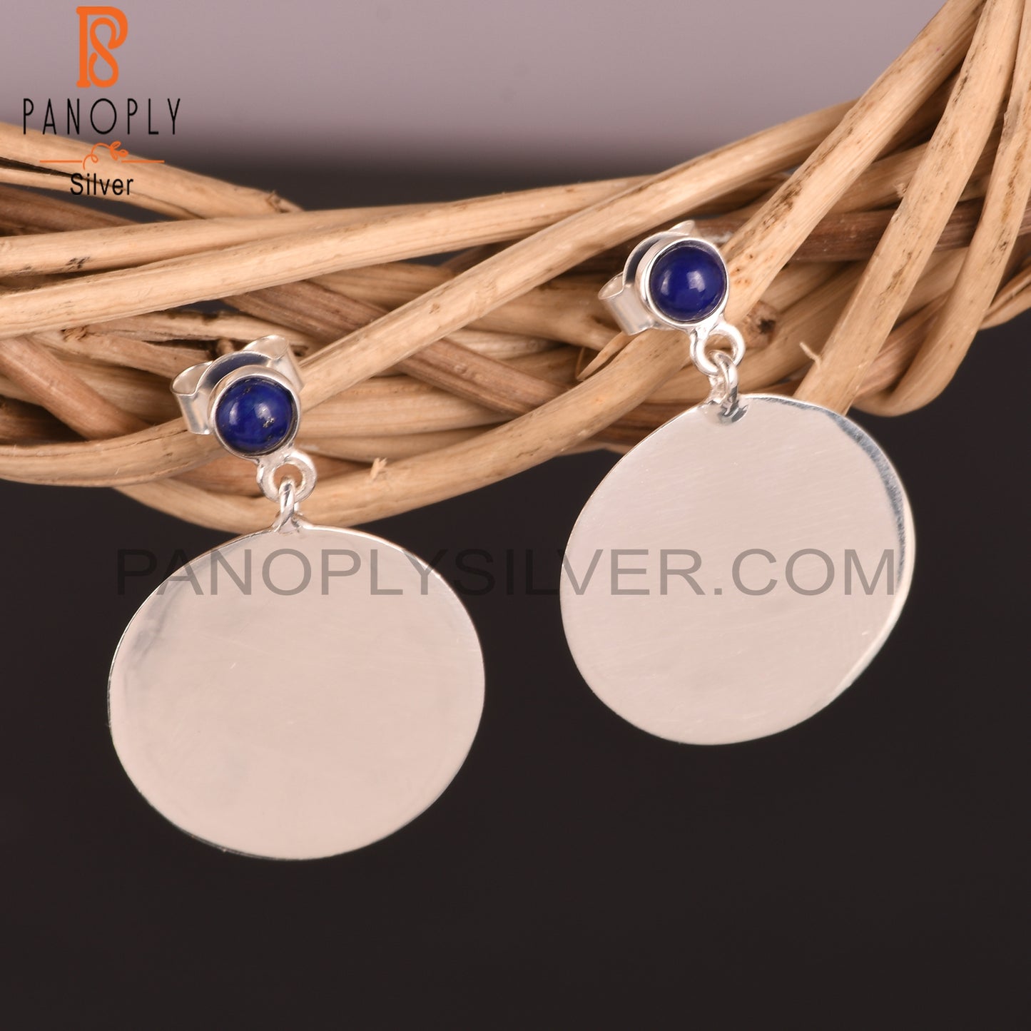 Lapis 925 Sterling Silver Double Disc Earrings