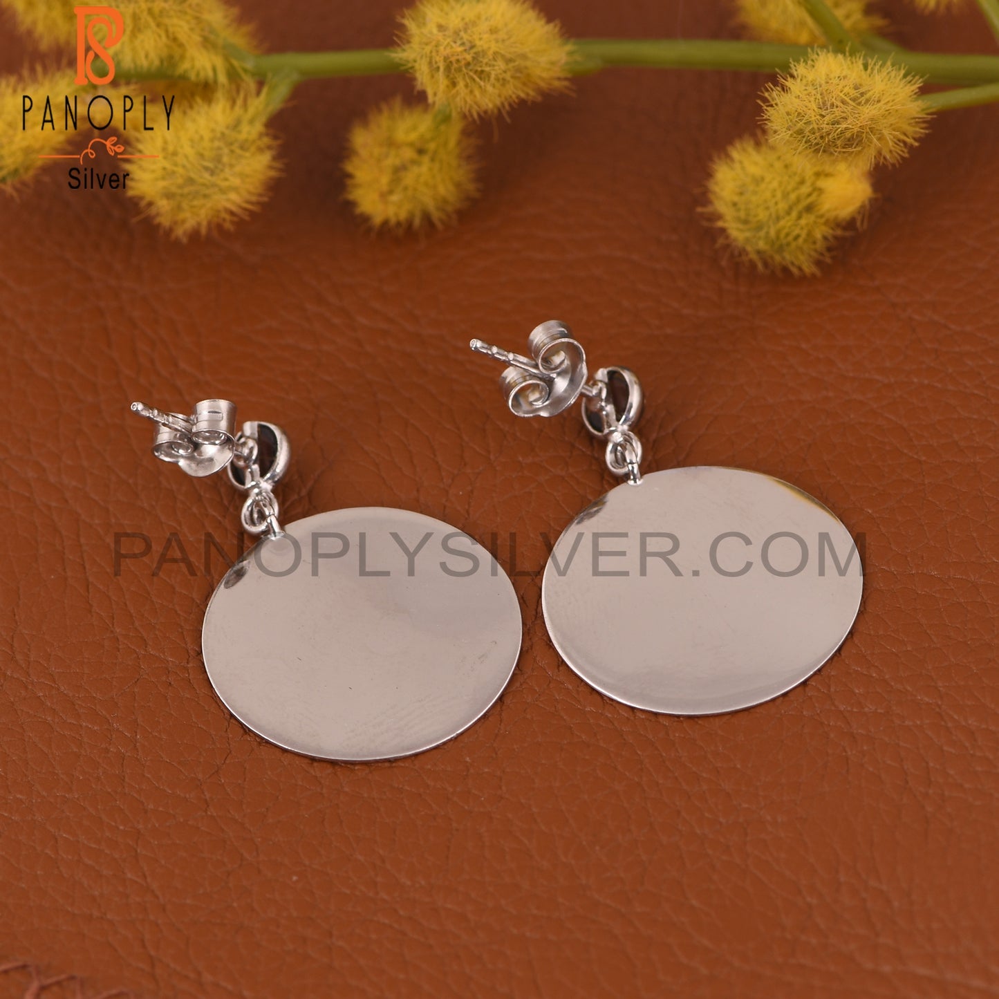 Round Disc 925 Silver Smoky Quartz Gemstone Earrings