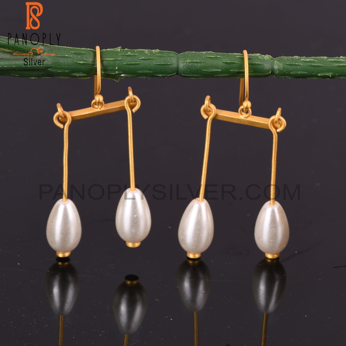 Pearl Drop 925 Sterling Silver Gold Plated Earrings