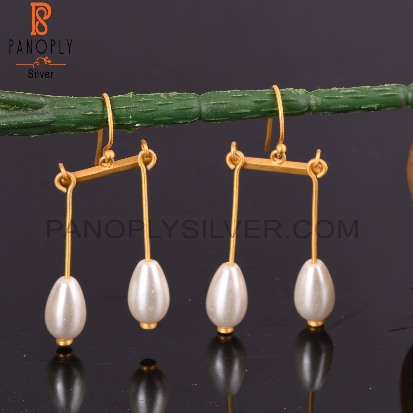 Pearl Drop 925 Sterling Silver Gold Plated Earrings