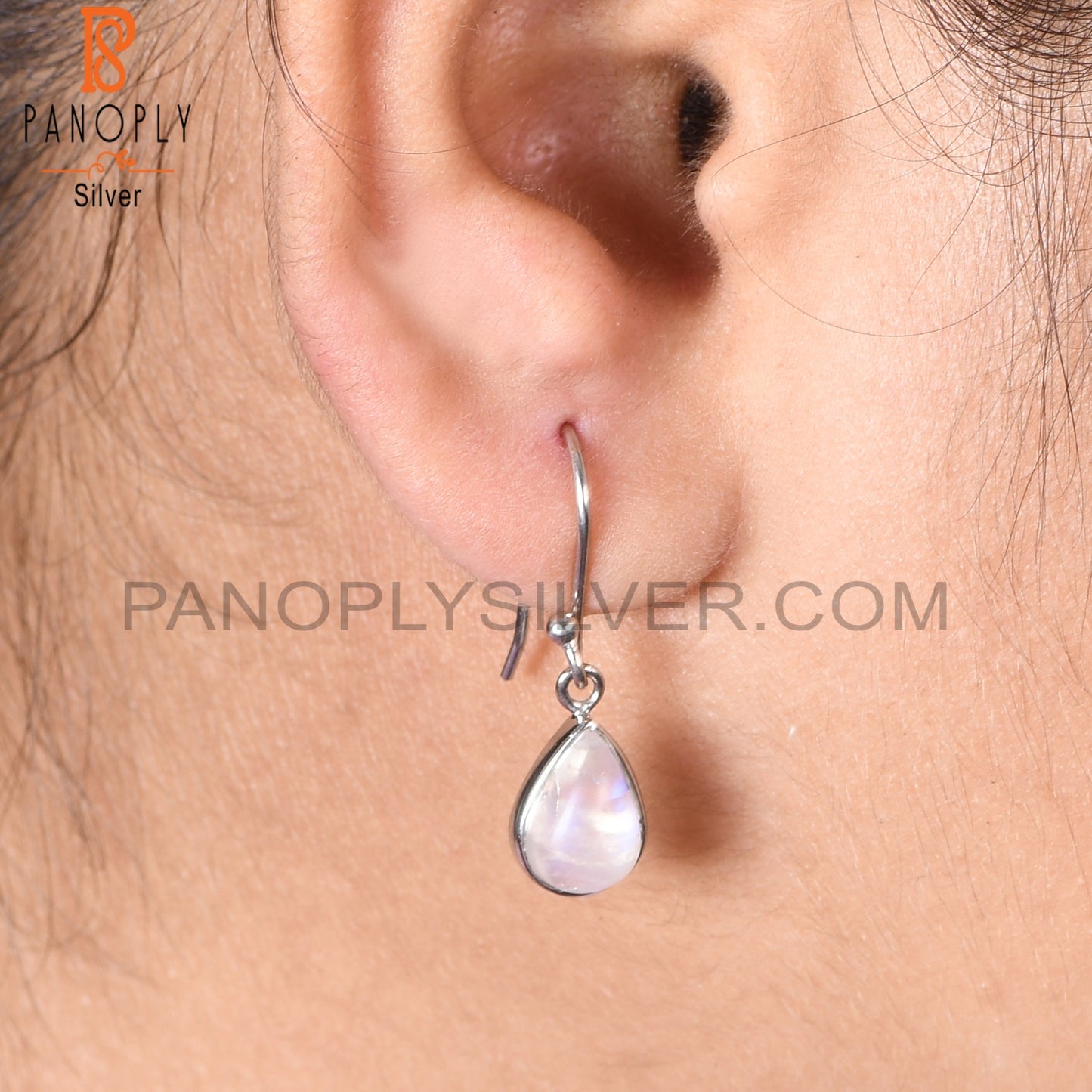 925 Silver Rainbow Moonstone Dangle Drop Earrings