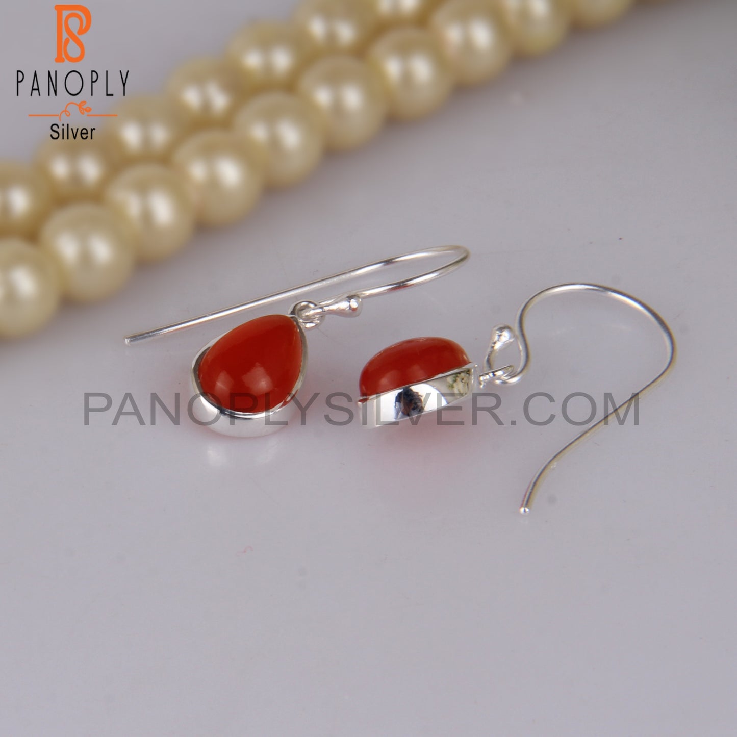 Cabushion Cut Carnlian Chalcedony Silver Earwire Earrings