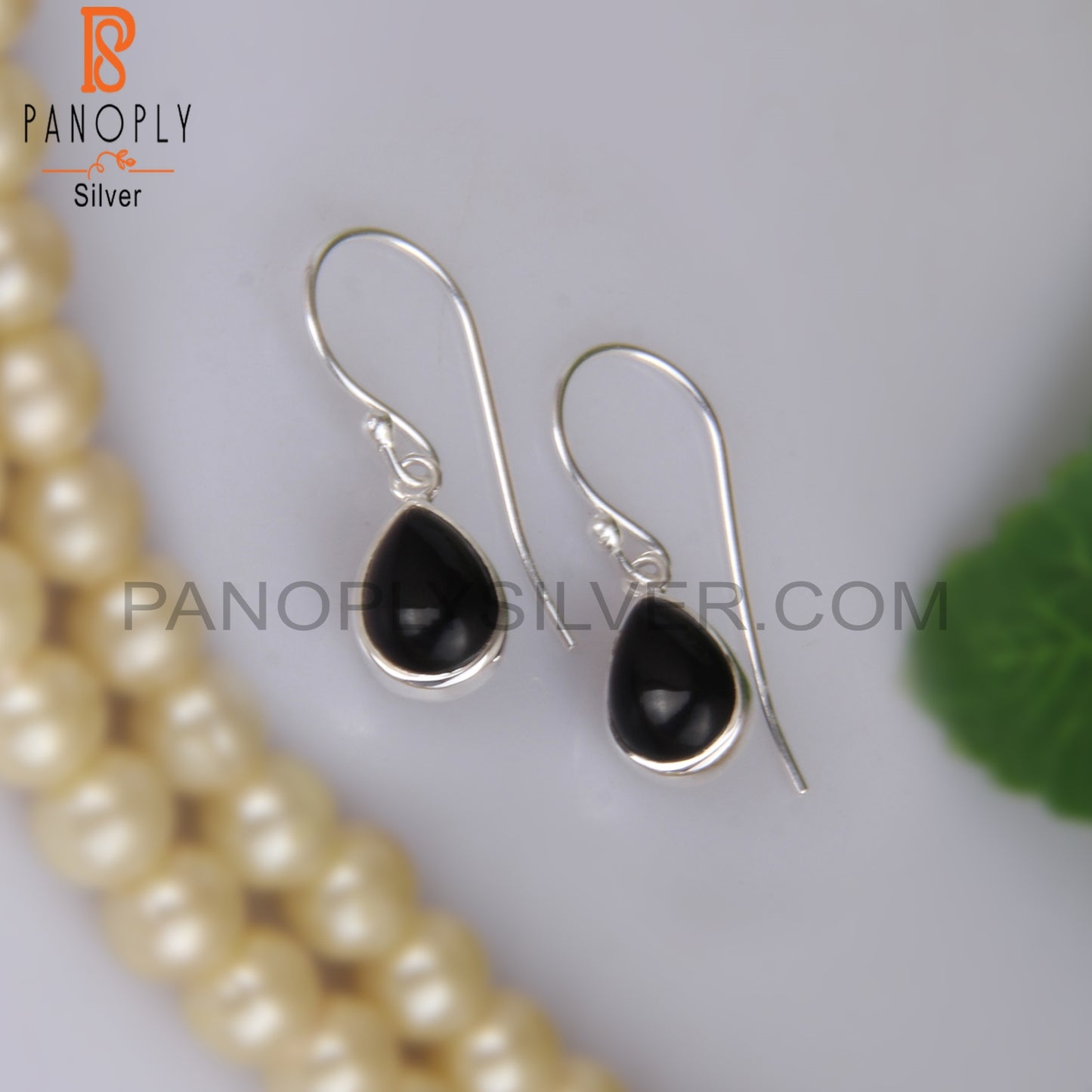 Pear Cut Black Onyx 925 Silver Earwire Silver Earrings