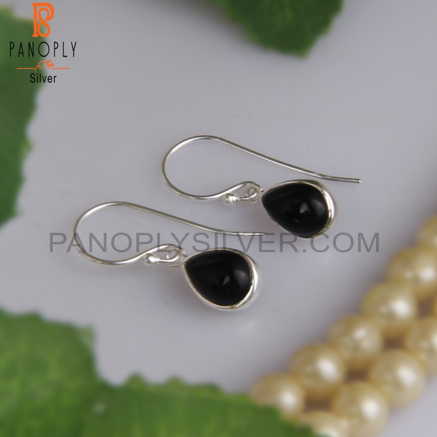 Pear Cut Black Onyx 925 Silver Earwire Silver Earrings