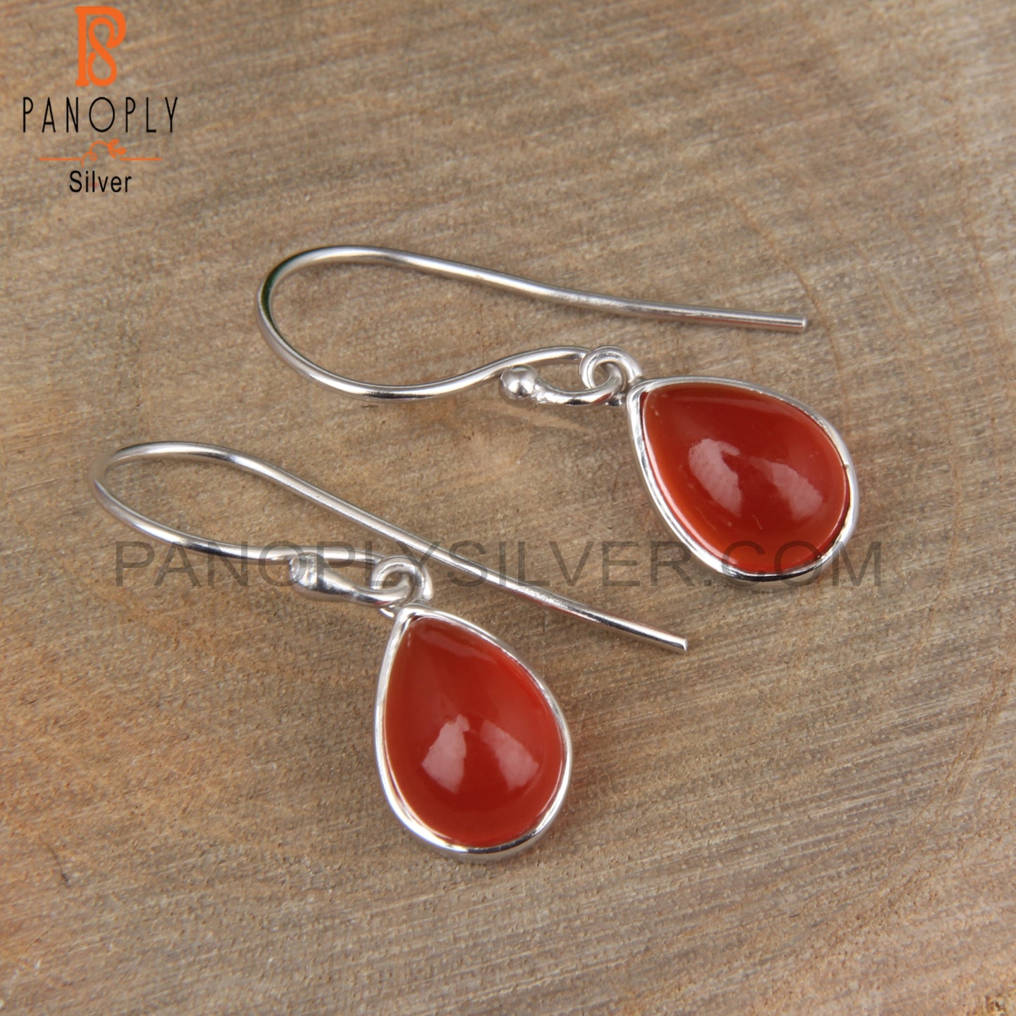 Bezel Set Red Gemstone 925 Silver Onyx Drop Earrings