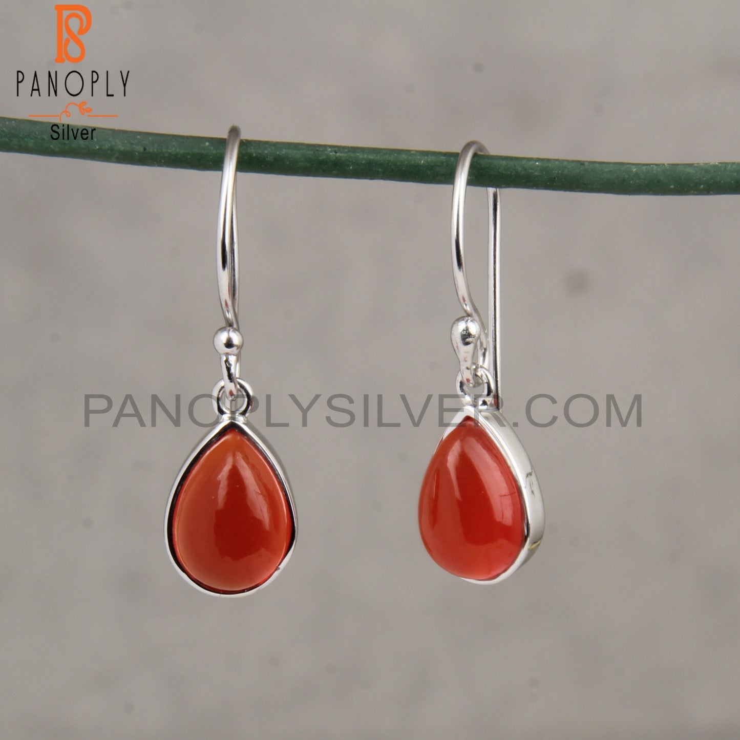 Bezel Set Red Gemstone 925 Silver Onyx Drop Earrings