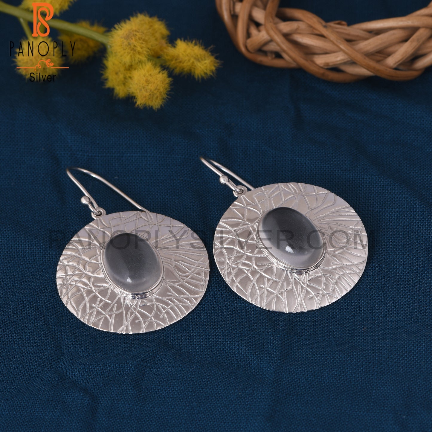 Cabushion Cut 925 Silver Crystal Quartz Oval Earrings