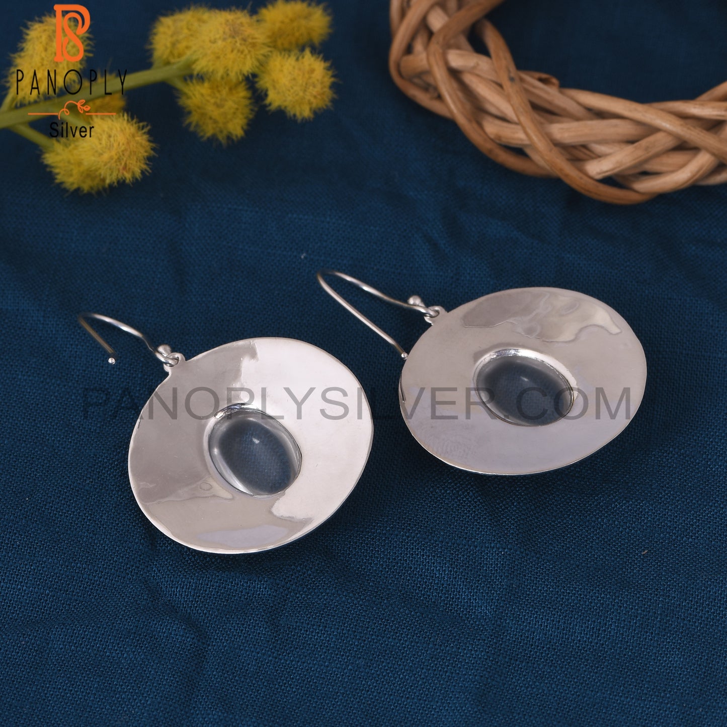 Cabushion Cut 925 Silver Crystal Quartz Oval Earrings