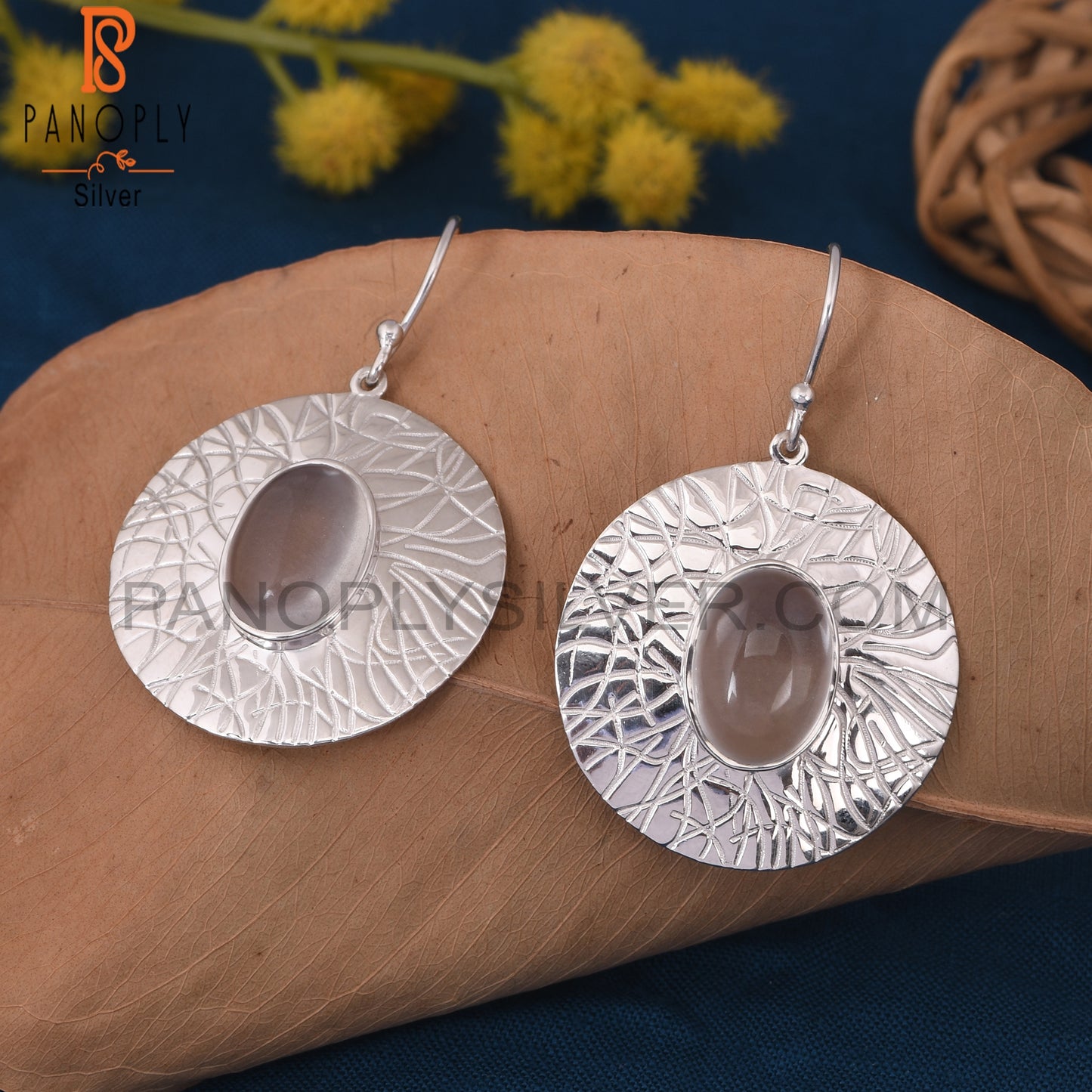 Cabushion Cut 925 Silver Crystal Quartz Oval Earrings