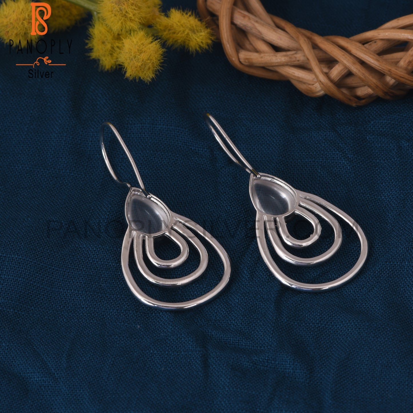 Crystal Quartz 925 Silver White Rhodium Plated Earrings Jewelry