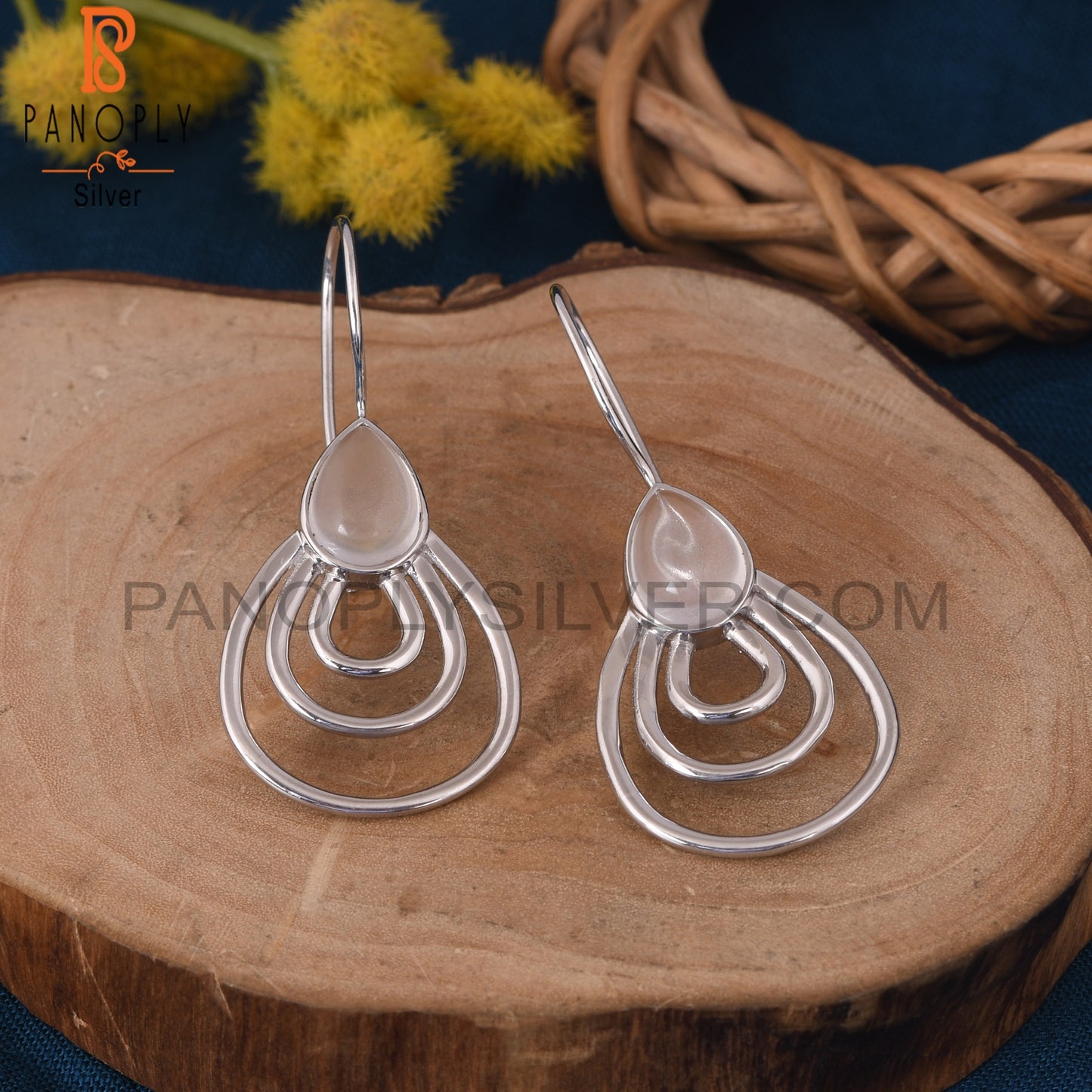 Crystal Quartz 925 Silver White Rhodium Plated Earrings Jewelry