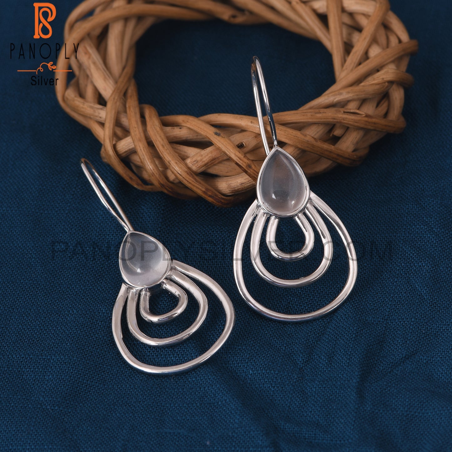 Crystal Quartz 925 Silver White Rhodium Plated Earrings Jewelry