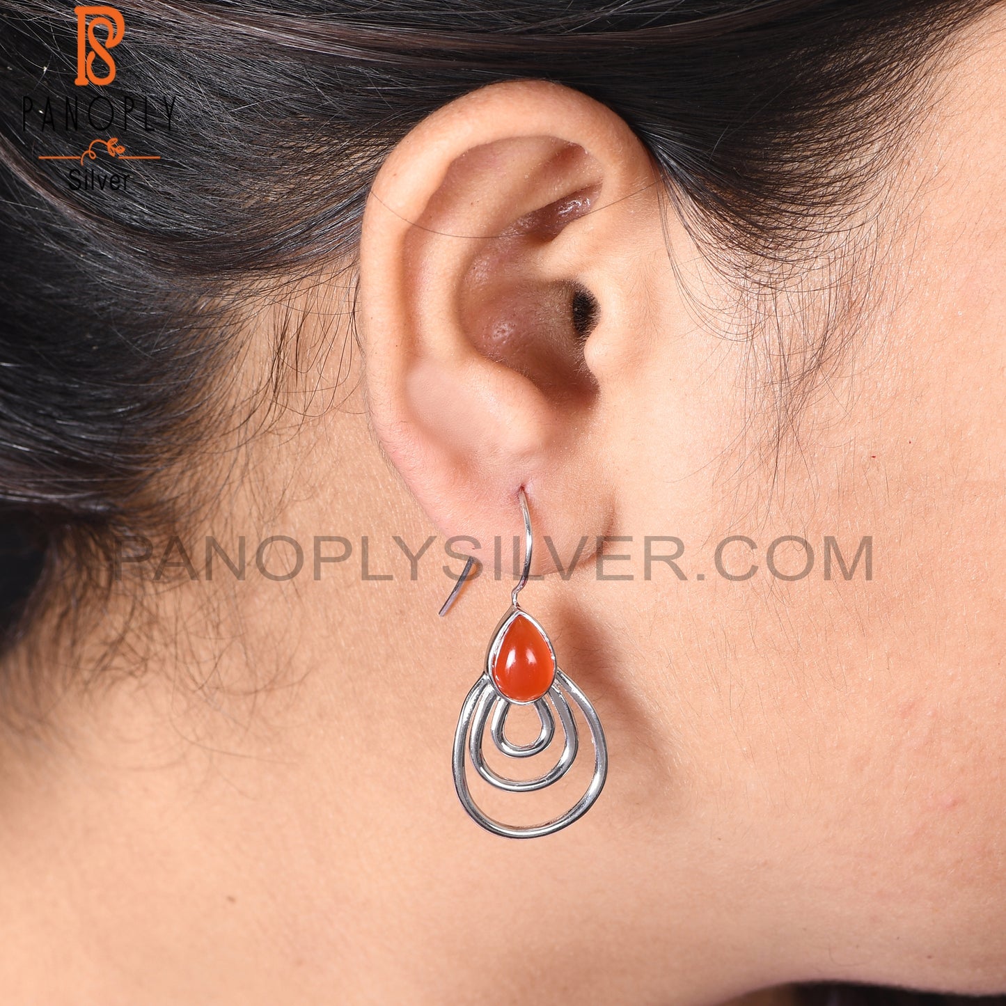 Carnlian Chalcedony 925 Silver Concentric Hoop Earrings