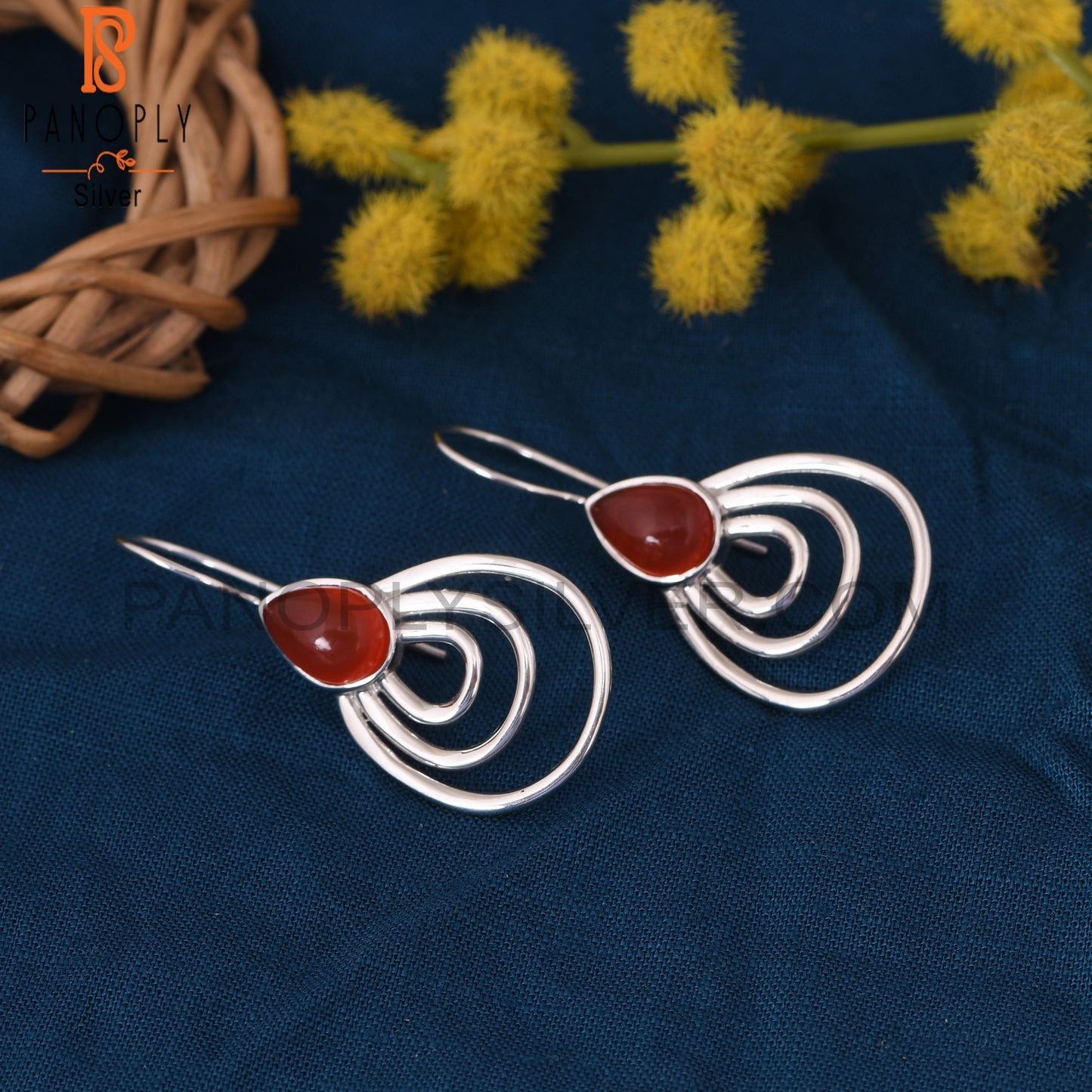 Carnlian Chalcedony 925 Silver Concentric Hoop Earrings