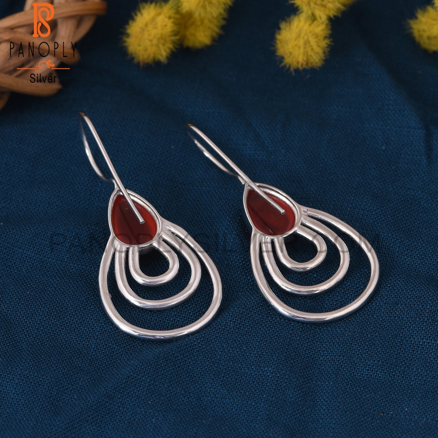 Carnlian Chalcedony 925 Silver Concentric Hoop Earrings