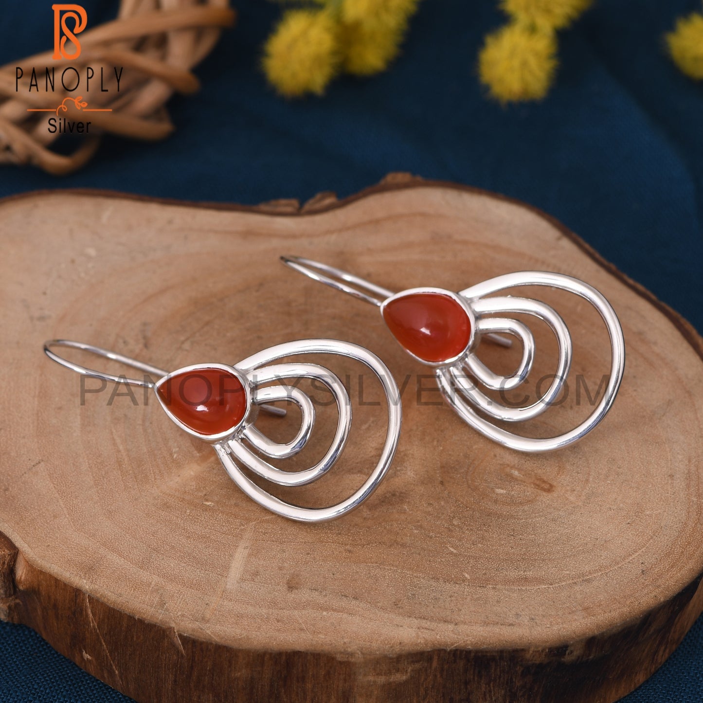 Carnlian Chalcedony 925 Silver Concentric Hoop Earrings