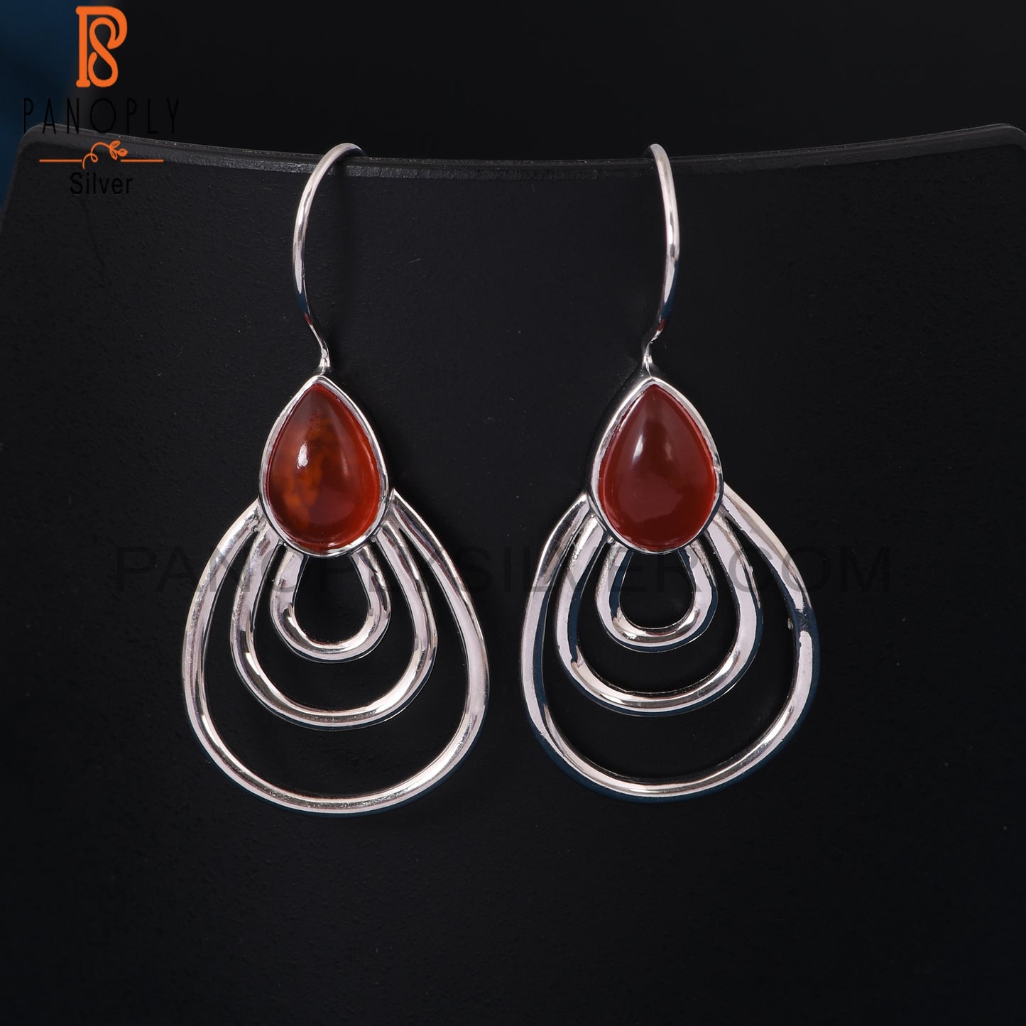 Carnlian Chalcedony 925 Silver Concentric Hoop Earrings