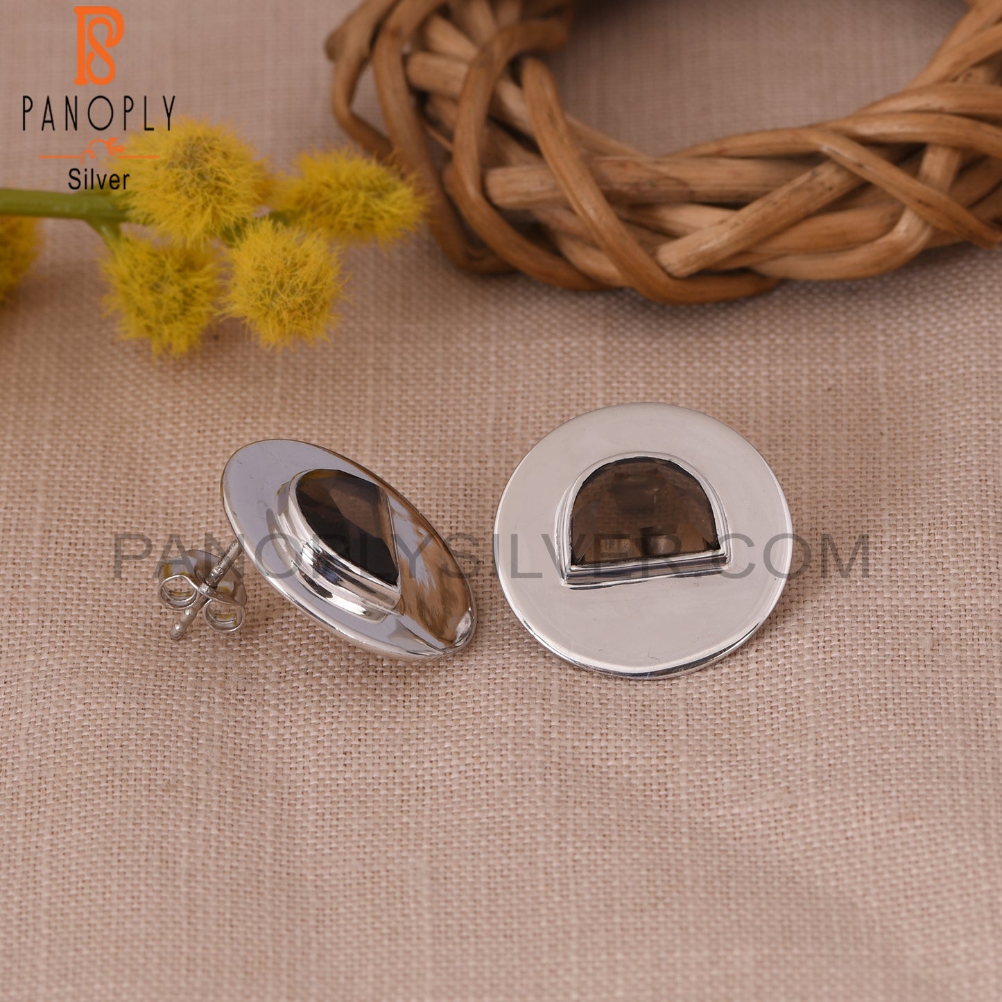 Smoky 925 Sterling Silver D Shape Stud Earrings