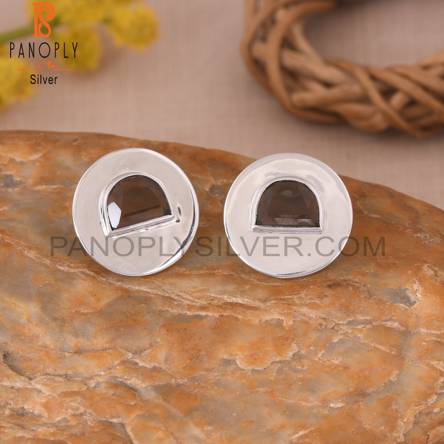 Smoky 925 Sterling Silver D Shape Stud Earrings