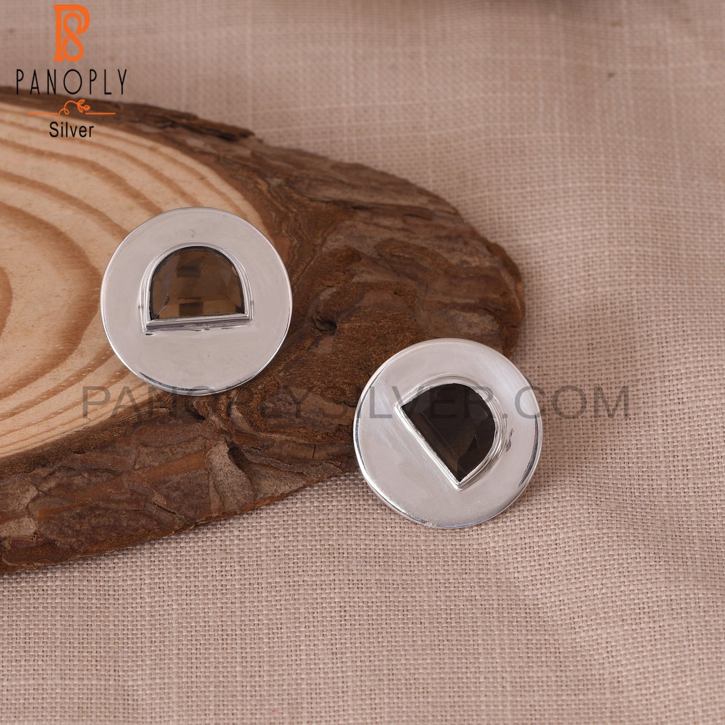 Smoky 925 Sterling Silver D Shape Stud Earrings