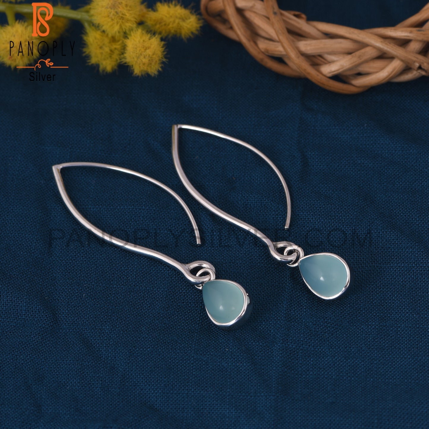 Aqua Chalcedony 925 Silver Dangle Hook Earrings