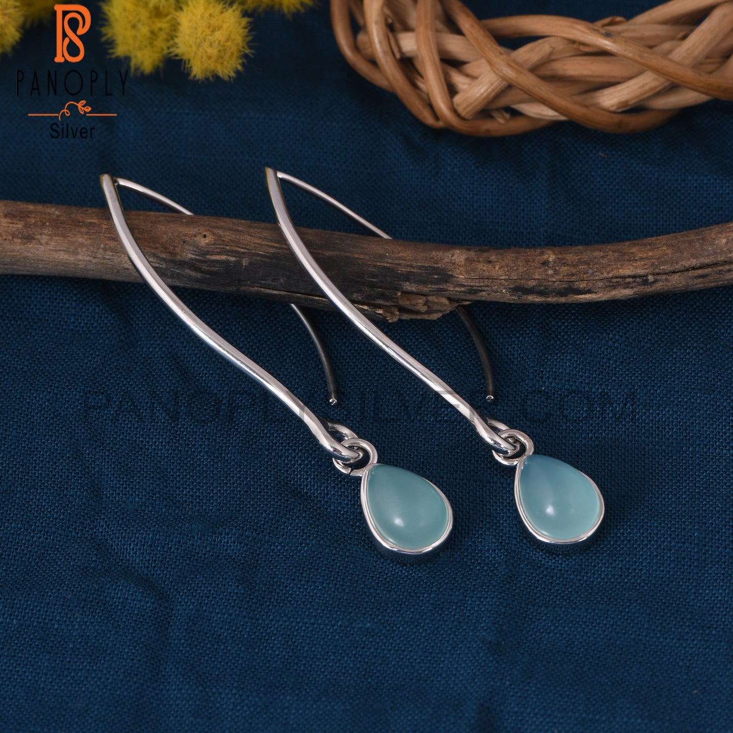 Aqua Chalcedony 925 Silver Dangle Hook Earrings