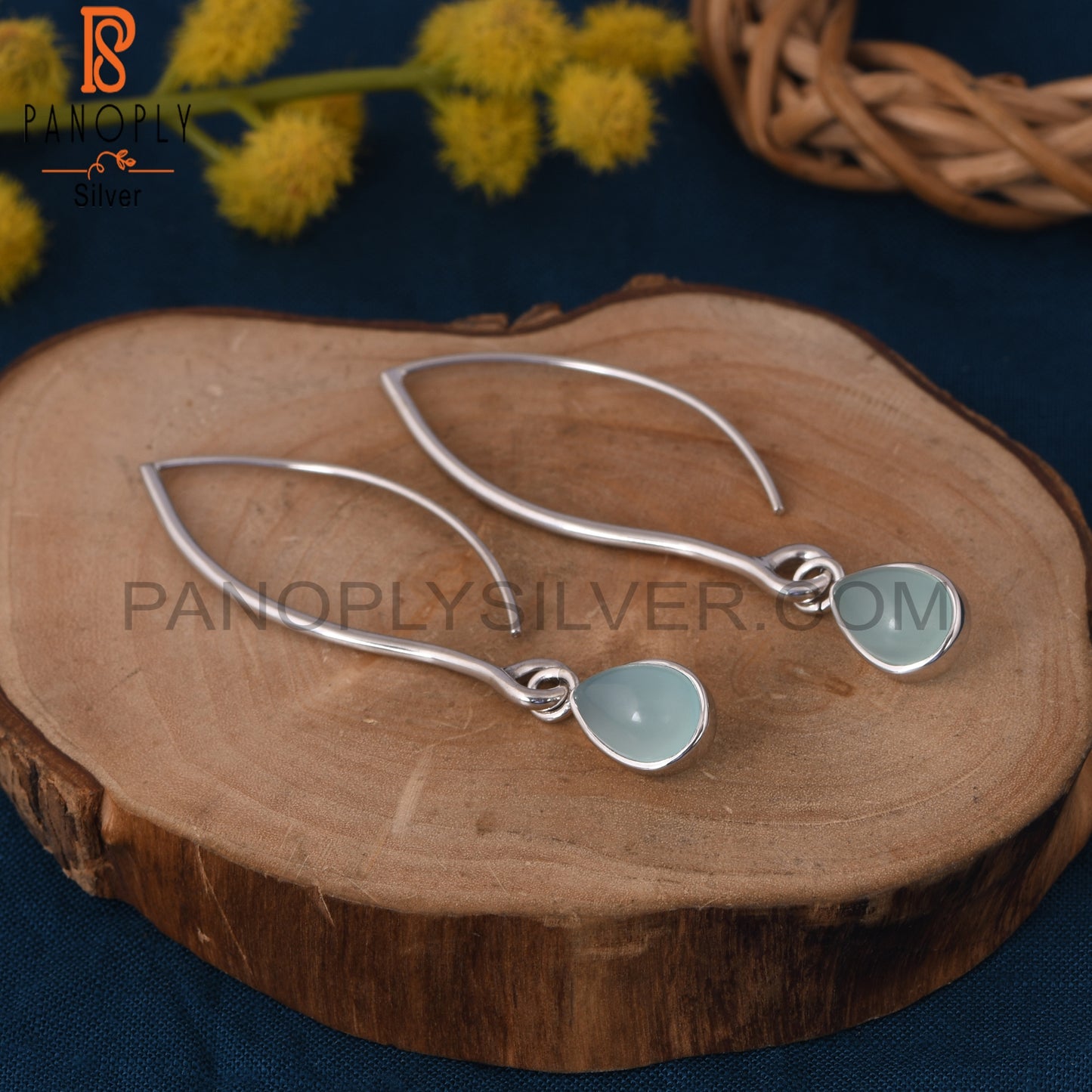 Aqua Chalcedony 925 Silver Dangle Hook Earrings