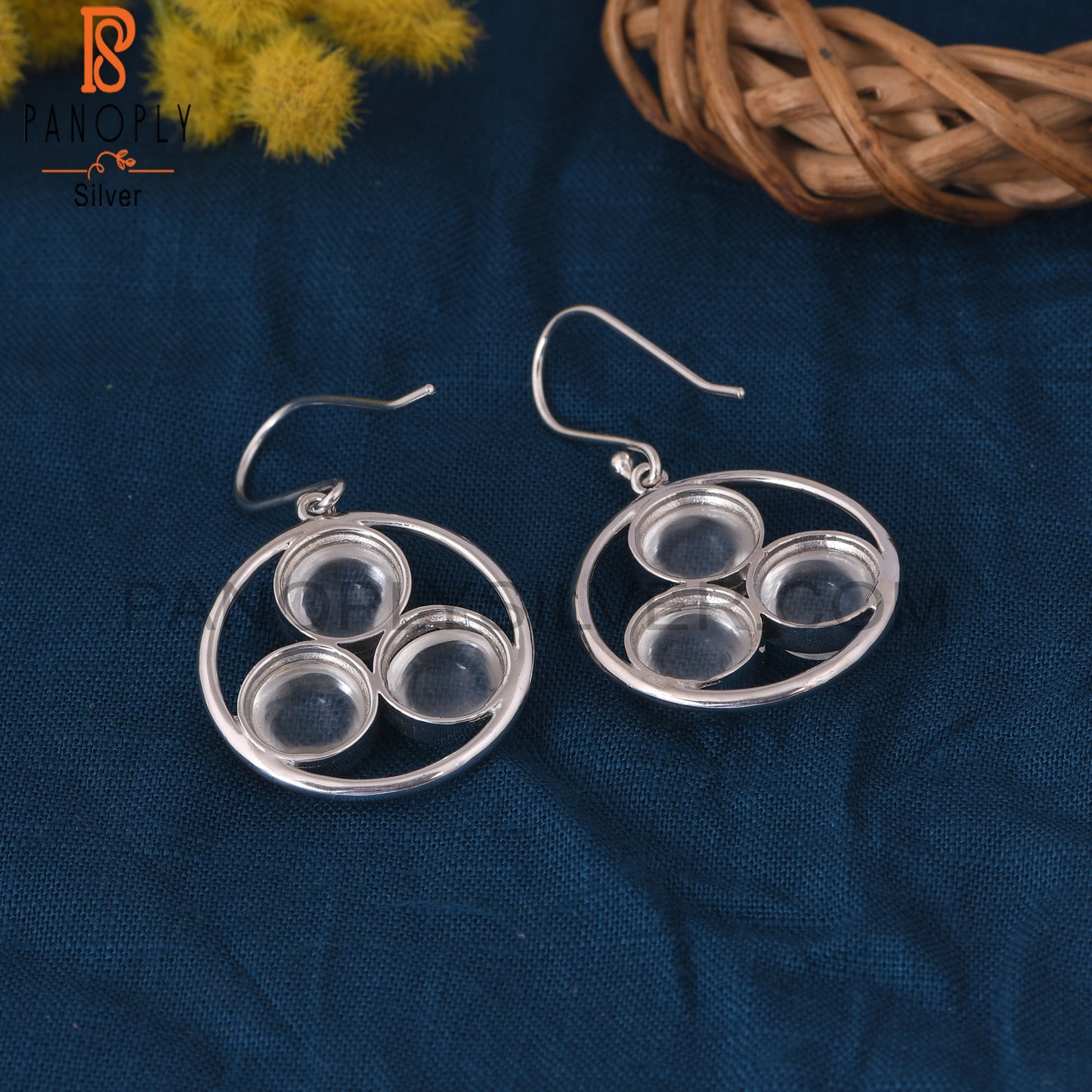 Crystal Quartz Round Circle 925 Sterling Silver Earrings