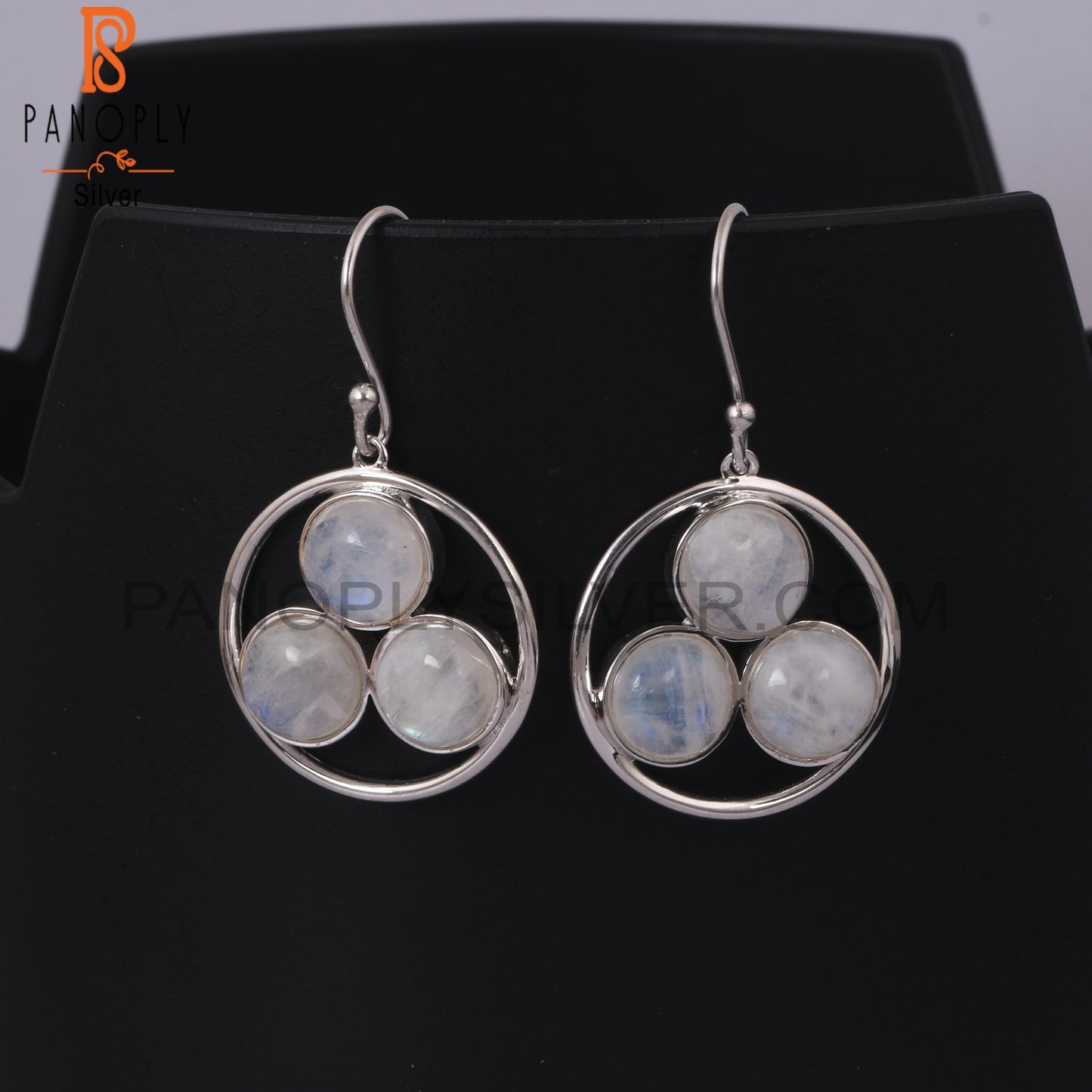 Rainbow Moonstone 925 Silver White Rhoudim Plated Earrings
