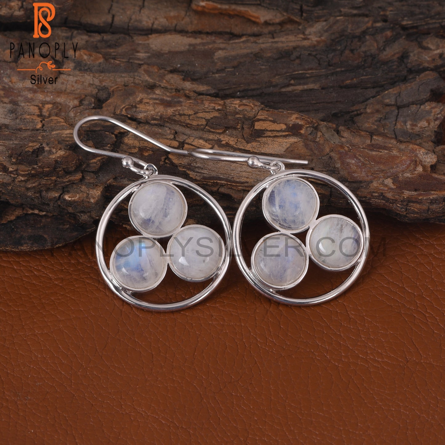 Rainbow Moonstone 925 Silver White Rhoudim Plated Earrings
