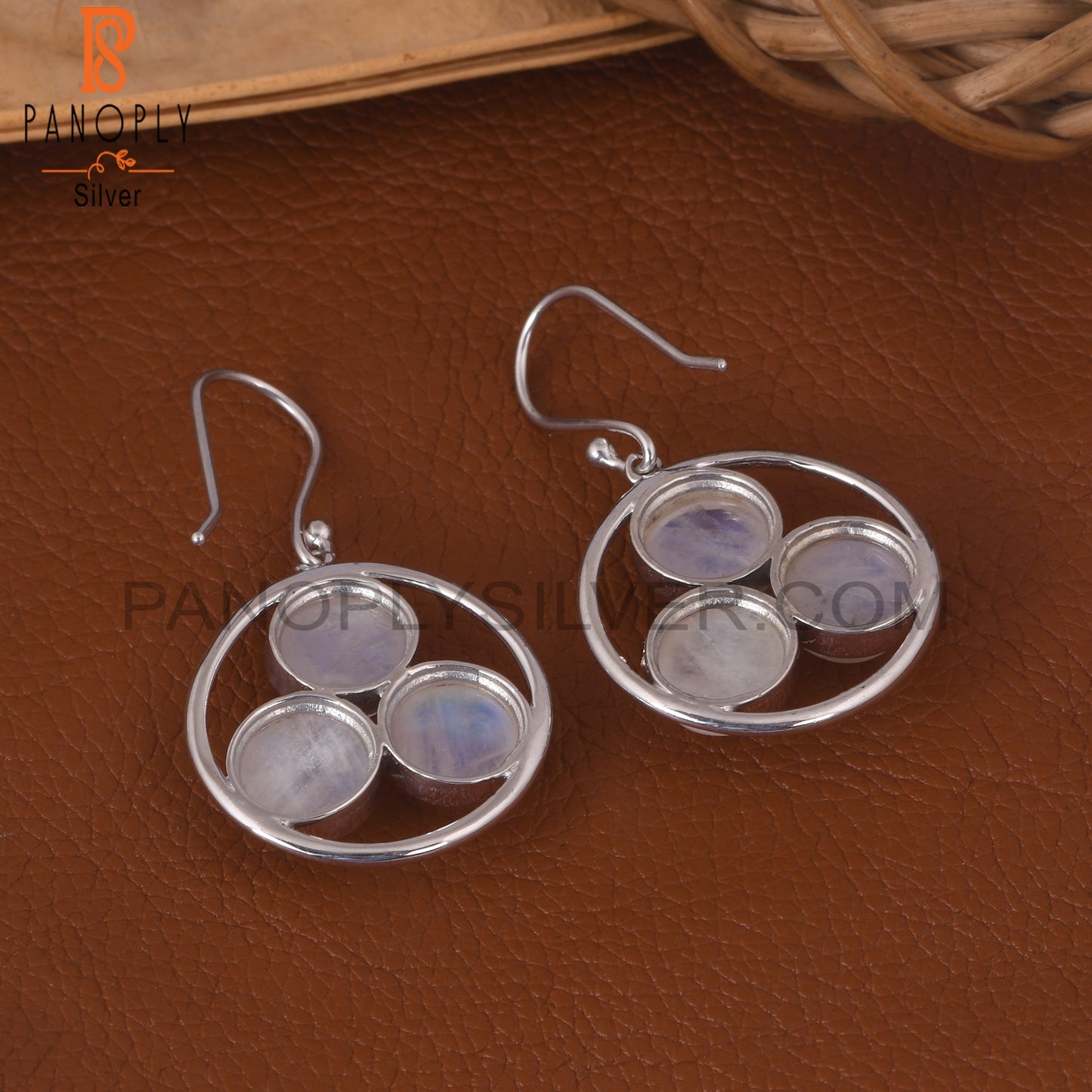 Rainbow Moonstone 925 Silver White Rhoudim Plated Earrings