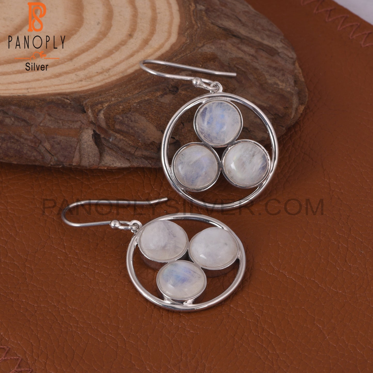 Rainbow Moonstone 925 Silver White Rhoudim Plated Earrings