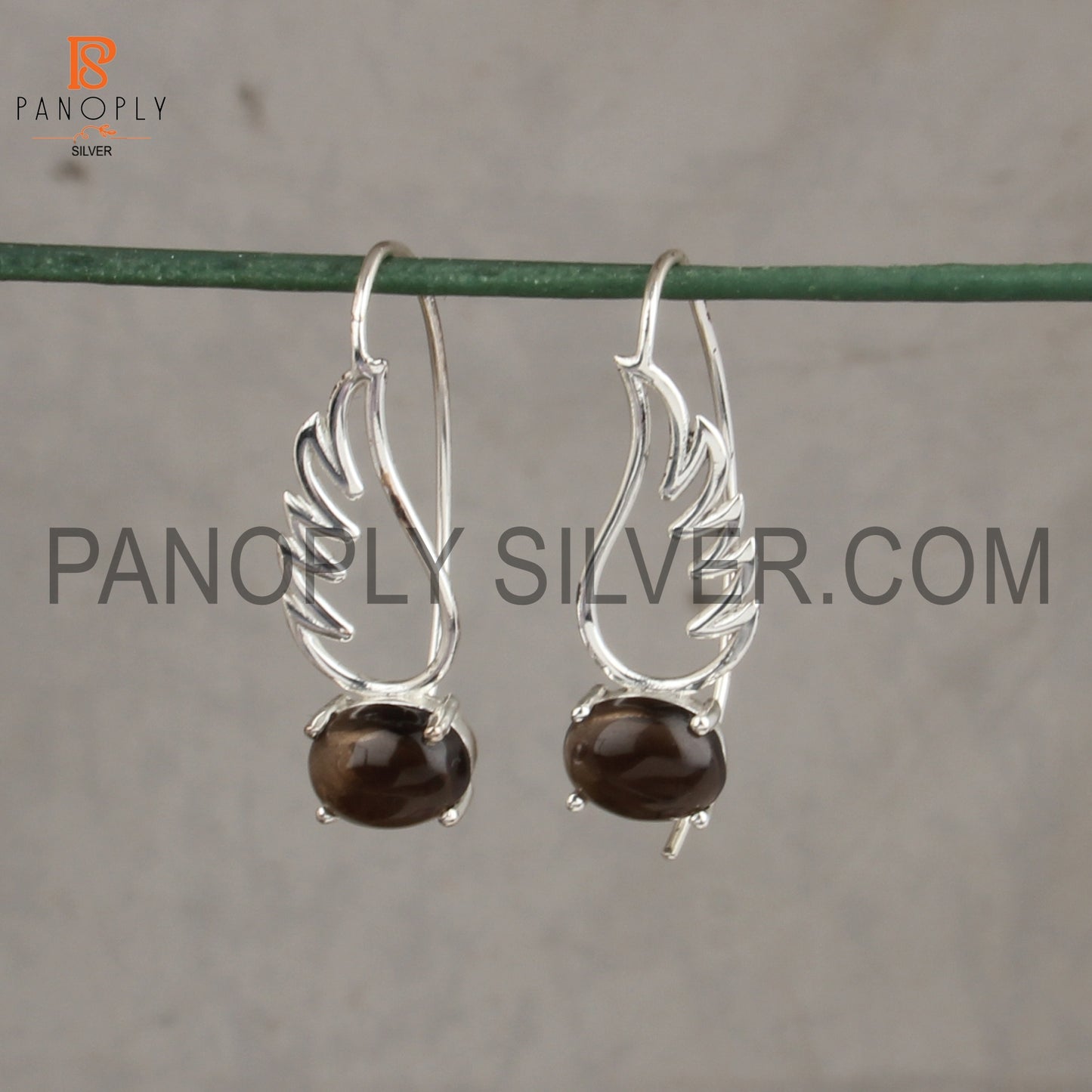 Angle Wing 925 Silver Smoky Quartz Earrings
