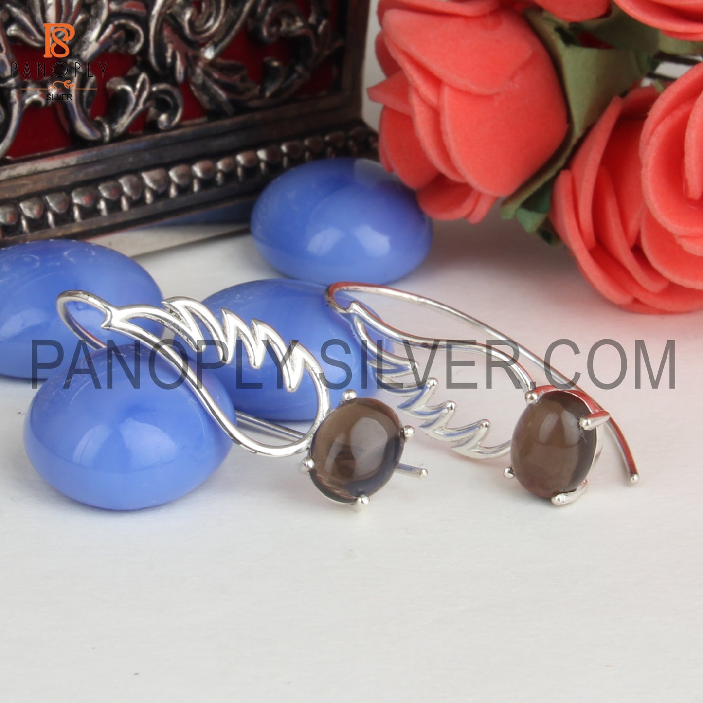 Angle Wing 925 Silver Smoky Quartz Earrings