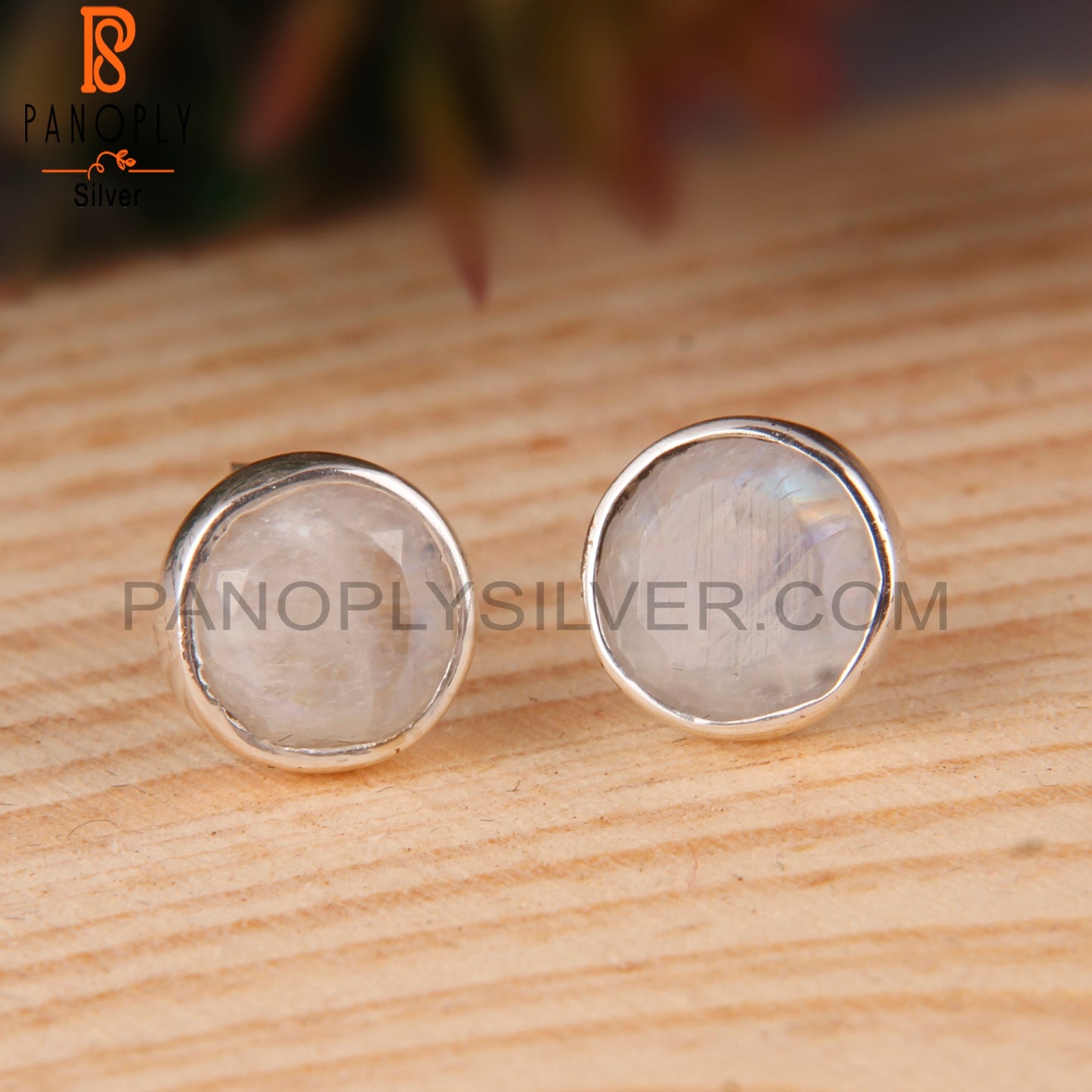 Moonstone Rainbow Stud 925 Sterling Silver Earrings