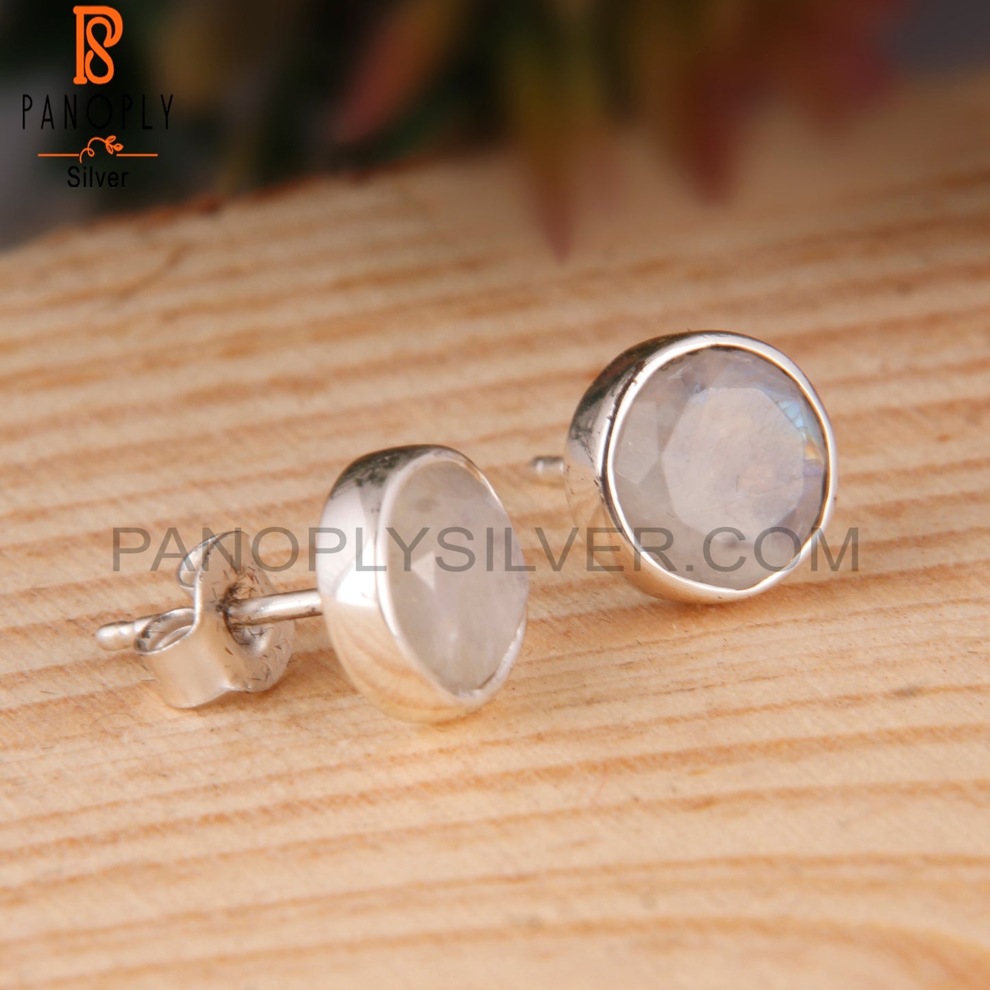Moonstone Rainbow Stud 925 Sterling Silver Earrings