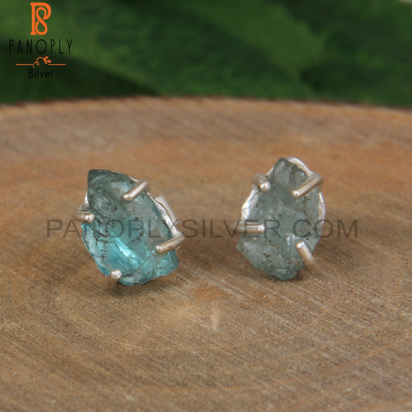 Natural Raw Apatite Prong Set Stud Earrings