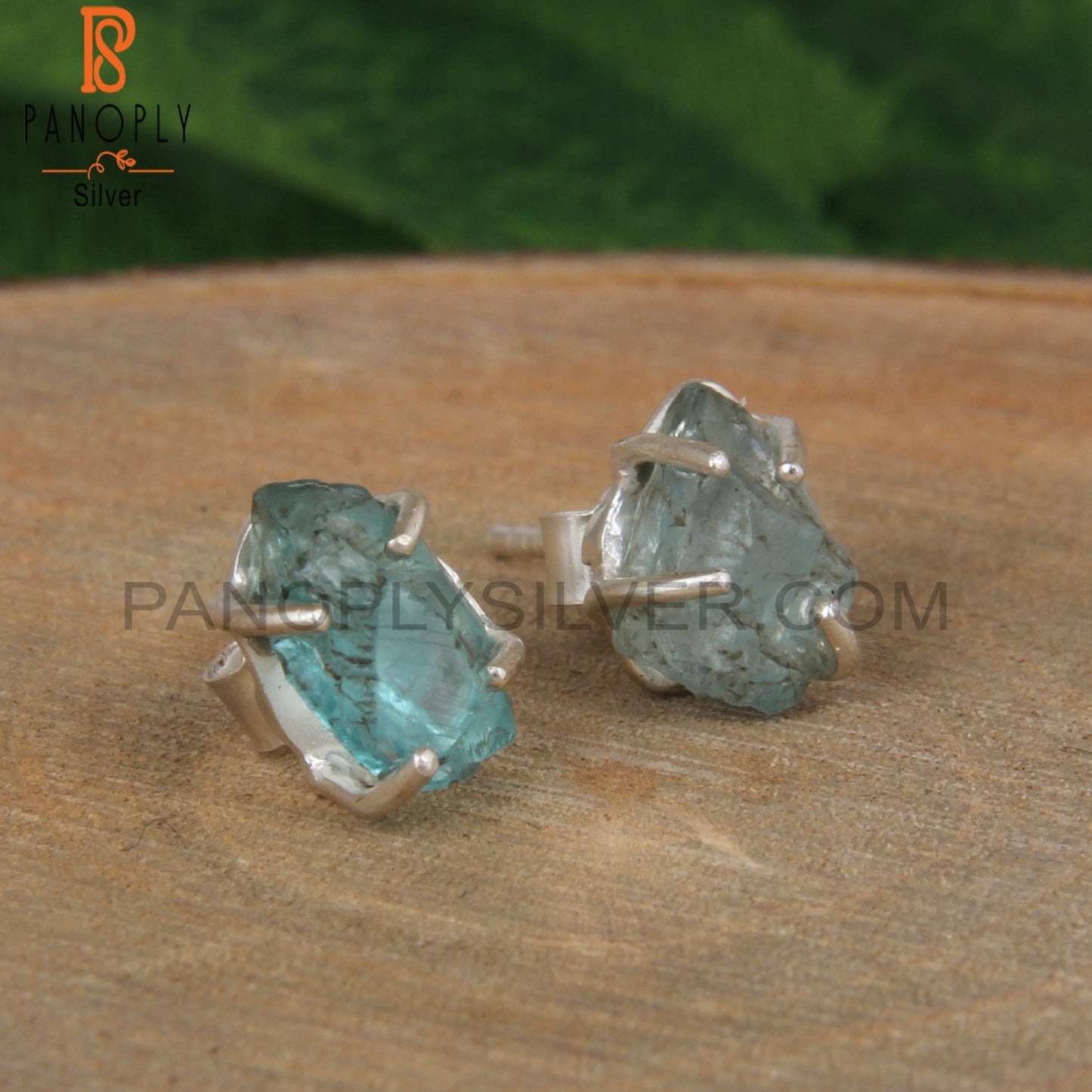 Natural Raw Apatite Prong Set Stud Earrings