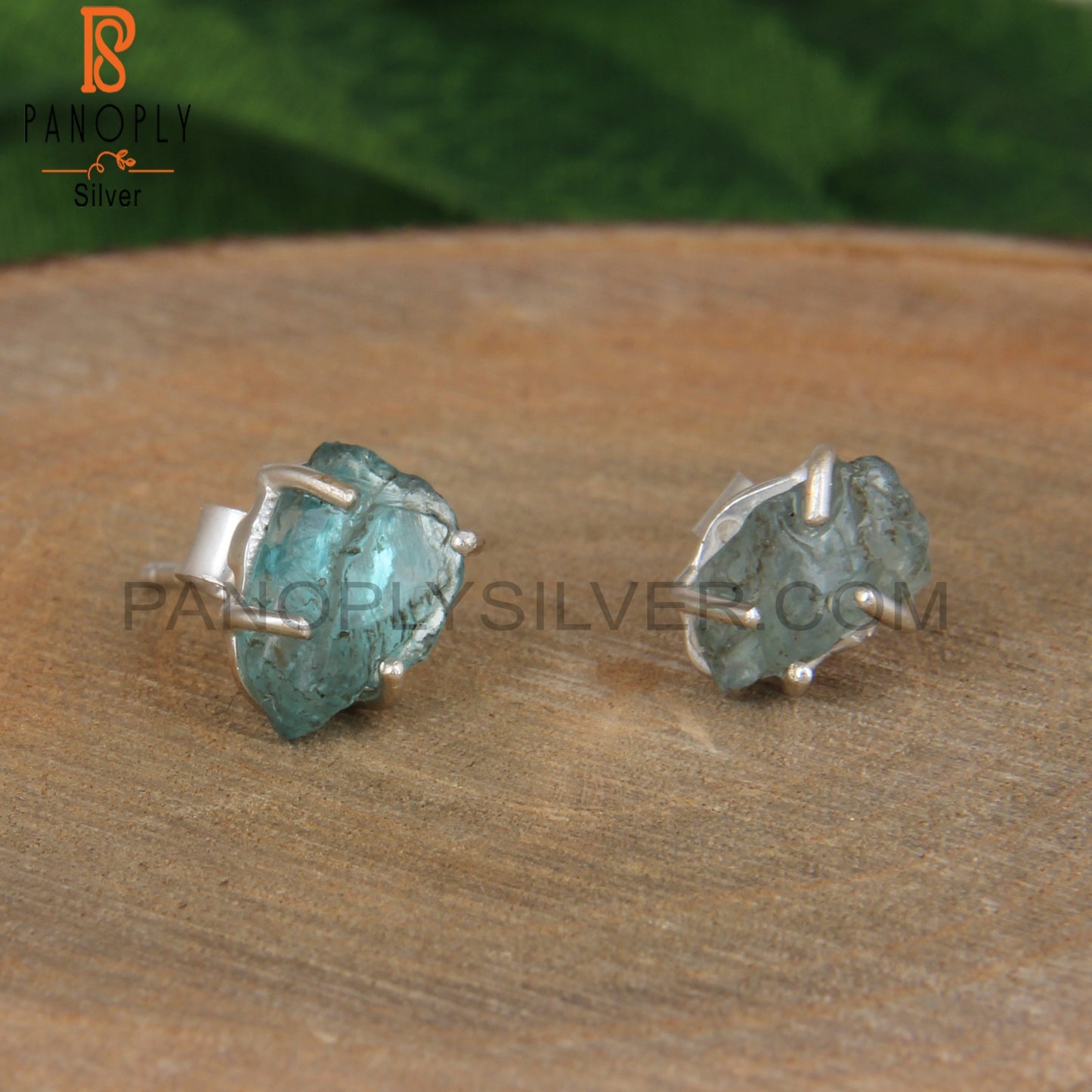 Natural Raw Apatite Prong Set Stud Earrings