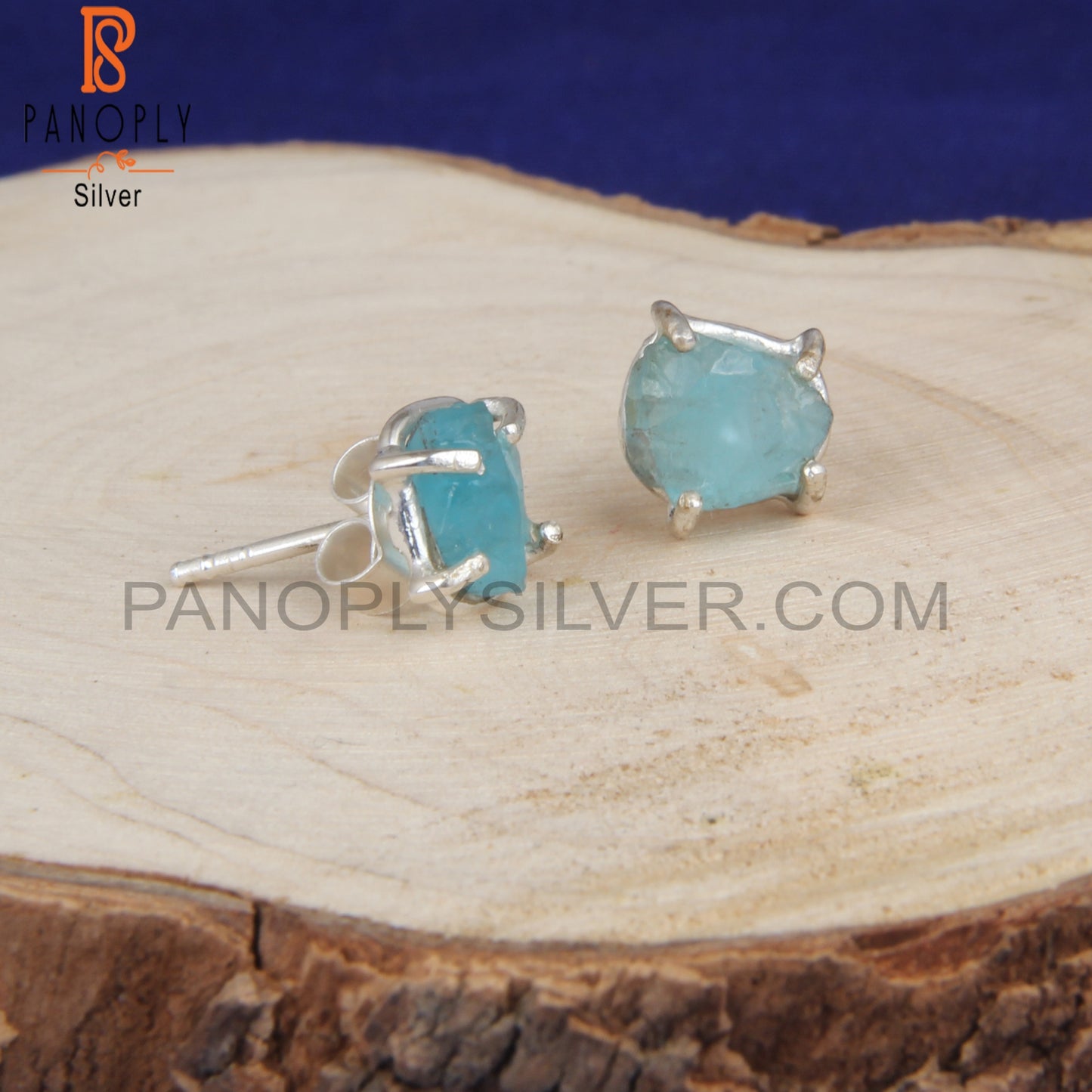 Natural Raw Apatite Prong Set Stud Earrings