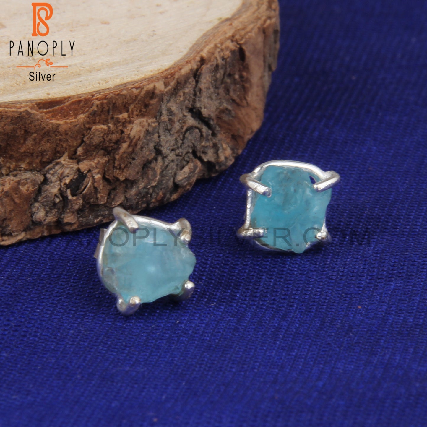 Natural Raw Apatite Prong Set Stud Earrings