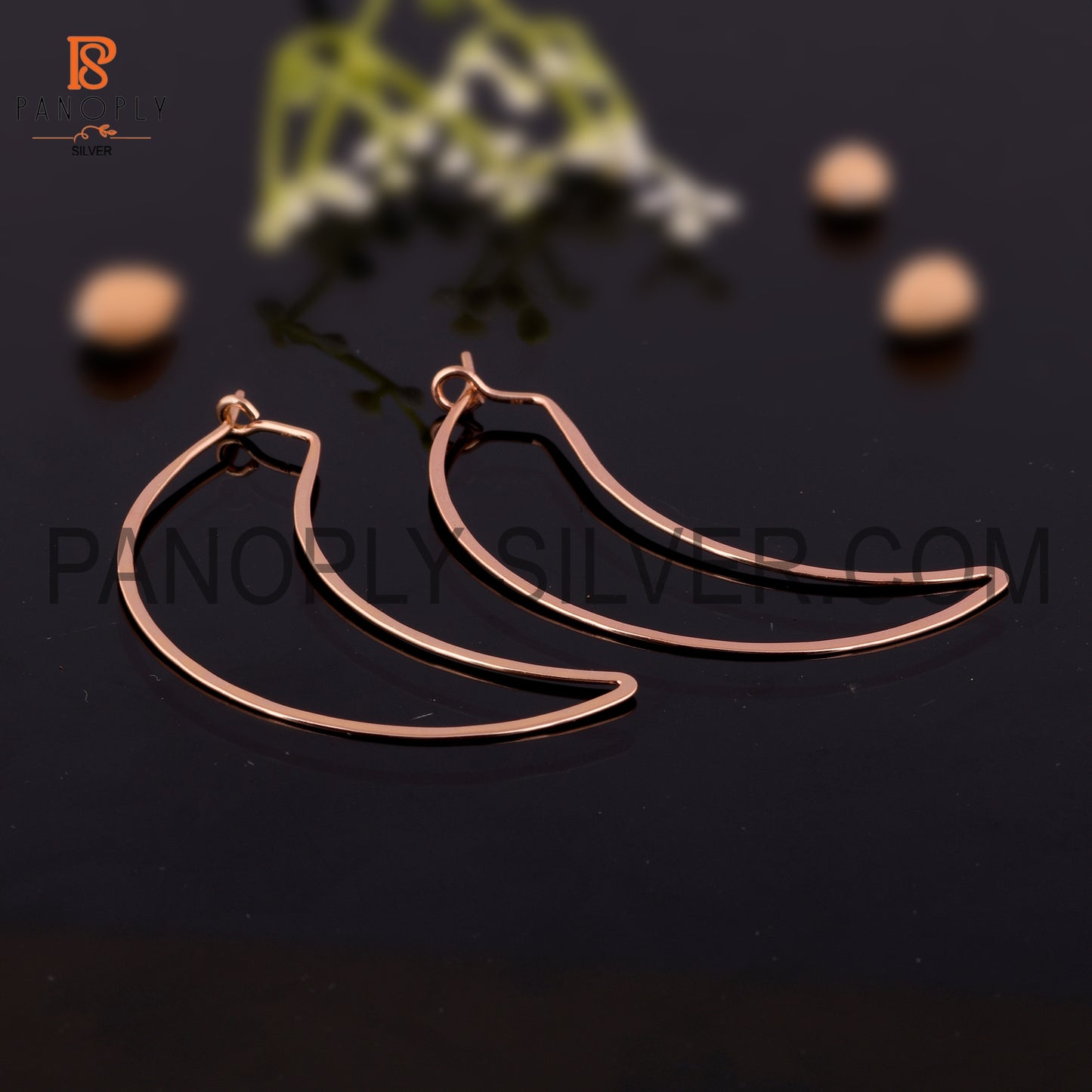Half Moon Shape 925 Silver Rose Gold Plated Hoop Earrings