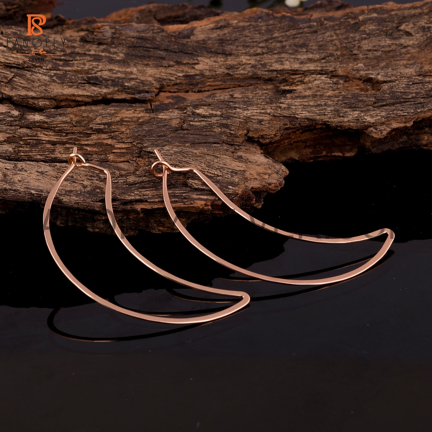 Half Moon Shape 925 Silver Rose Gold Plated Hoop Earrings