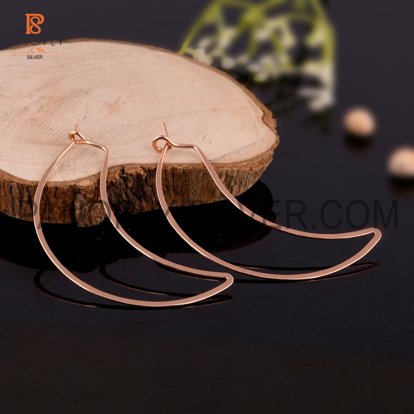 Half Moon Shape 925 Silver Rose Gold Plated Hoop Earrings