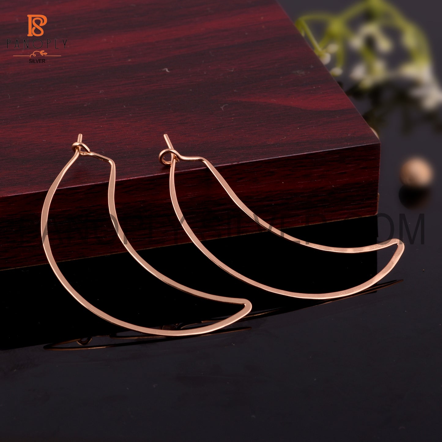 Half Moon Shape 925 Silver Rose Gold Plated Hoop Earrings