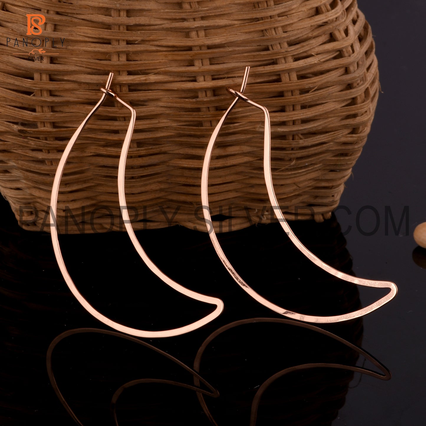 Half Moon Shape 925 Silver Rose Gold Plated Hoop Earrings