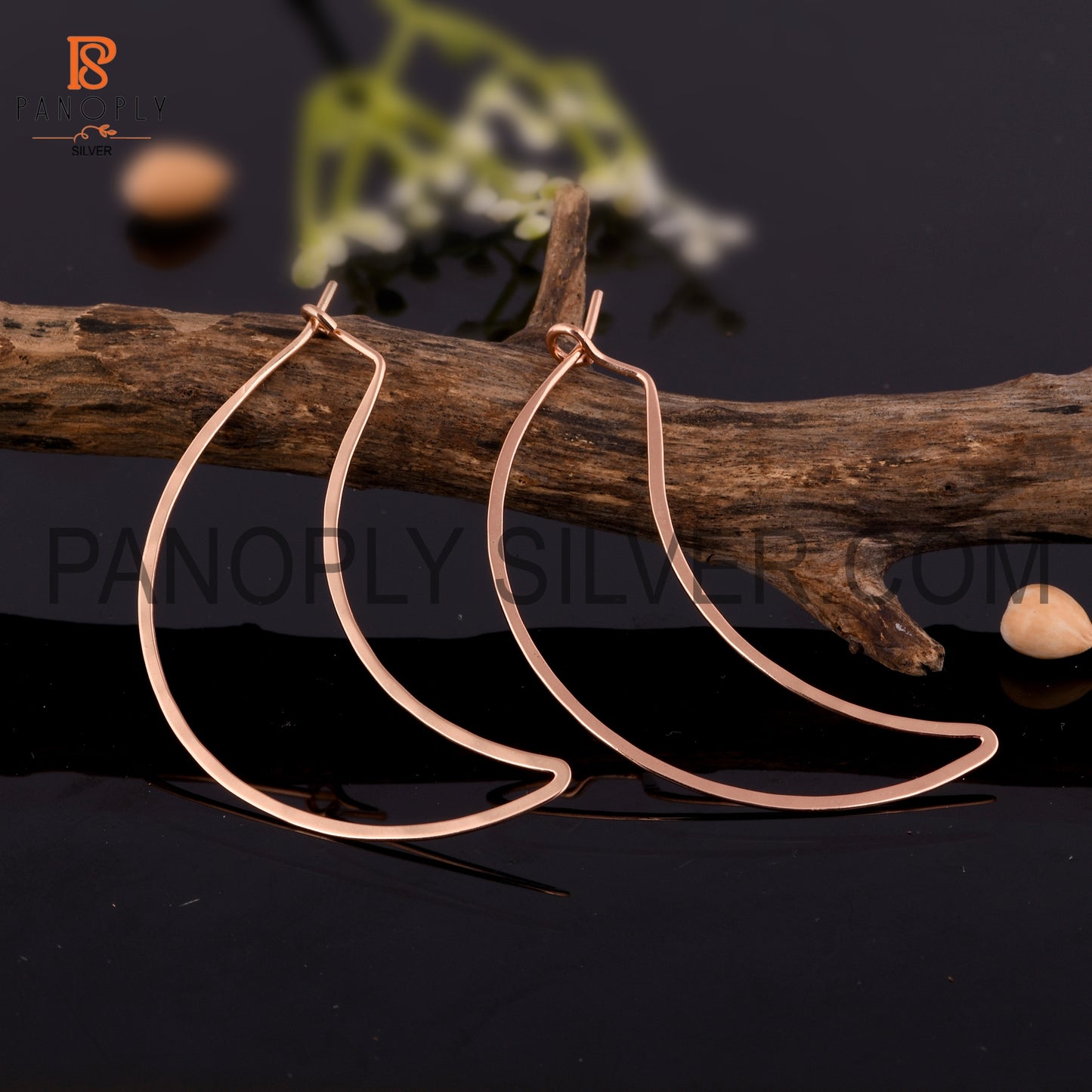 Half Moon Shape 925 Silver Rose Gold Plated Hoop Earrings