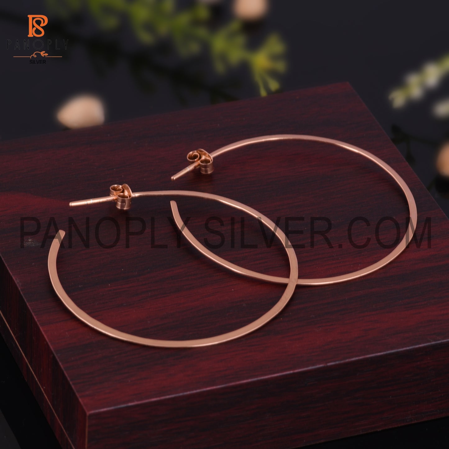 925 Sterling Silver Rose Gold Plated Round Hoop Earrings